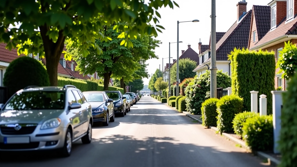 Rustige woonstraat in een kustdorp zonder drukke verkeersroutes